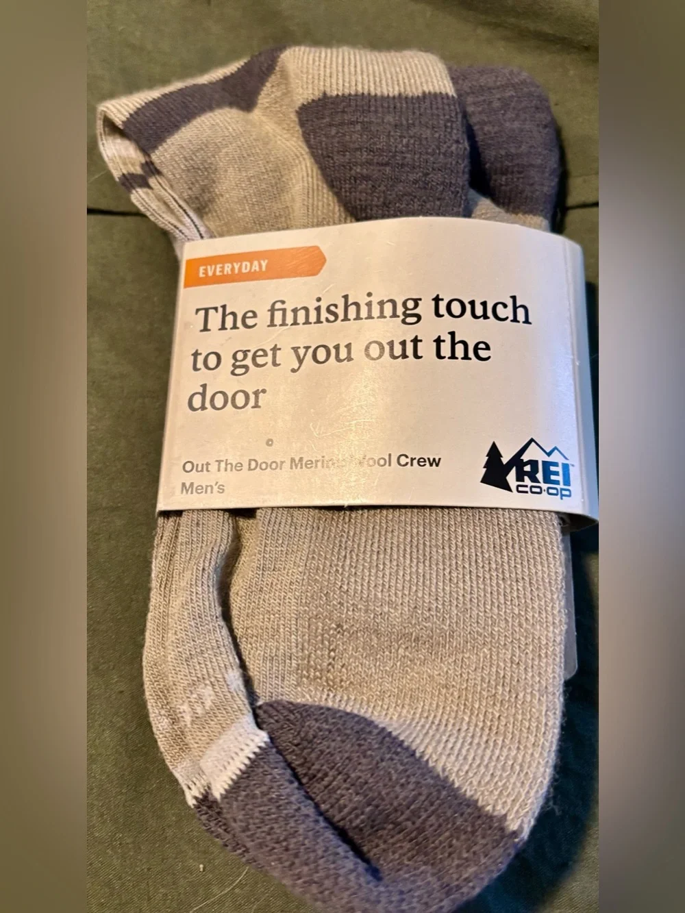 REI Men's Merino Wool Blend Crew Socks in Light Gray and Dark Gray
